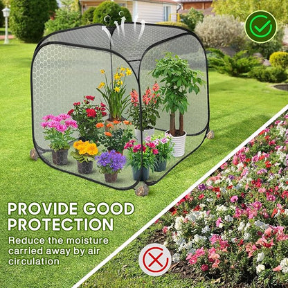 MIAOKE 2 Pack Pop Up Mesh Plant Cover, 35.4x35.4x38.2 Inch No Build Protection Against Insects Garden Netting, Raised Bed Cover for Barrier Against Insects for Vegetable Plant Fruit Animals-Black