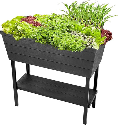 Keter Urban Bloomer 12.7‑Gallon Raised Garden Bed – Elevated Outdoor Planter Box with Self‑Watering Reservoir, Water Gauge & Drainage System, Perfect for Herbs & Vegetables, Dark Grey