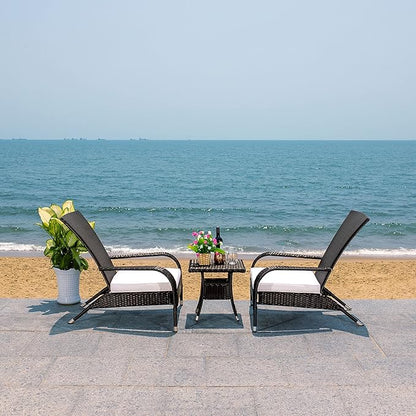 SAFAVIEH Outdoor Collection Edna Black/White Cushion 3-Piece Lounge Set with Table (PAT7719A)