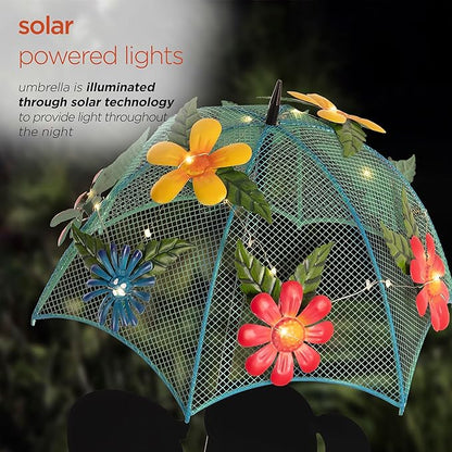Alpine Corporation 39" Tall Outdoor Solar Powered LED Lights Girl and Boy Silhouette with Umbrella Yard Statue