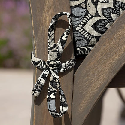 Arden Outdoor Dining Chair Cushion, 21 x 21, Rain-Proof, Fade Resistant 21 x 21, Black Aurora Damask