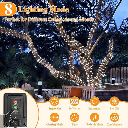 Solar String Lights 120LED 40FT, IP67 Waterproof Solar Lights for Outside with 8 Lighting Modes, Upgraded Solar Panel Fairy Lights for Garden Party Wedding Decorations (Cool White)