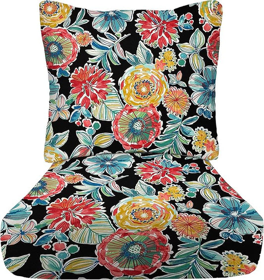RSH DECOR Deep Seating Cushion with Pillow Back | 24” x 23” Seat | Water and Fade-Resistant Spun Fabric | Outdoor Chair Cushion Set for Patio Furniture | Colsen Noir - Made in USA