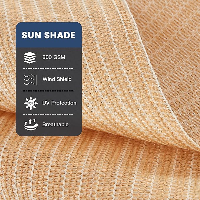 90% Sun Shade Cloth with Grommets, Customizing Outdoor Pergola Shade Cover Canopy, Heavy-Duty Mesh Tarp Patio Sun Screen for Lawn Garden Backyard, 18X23 FT, Wheat