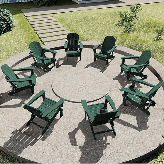 SERWALL Folding Adirondack Chair Painted Adirondack Chair Set of 8 Weather Resistant for Patio Deck Garden, Fire Pit & Lawn Furniture Porch - Green