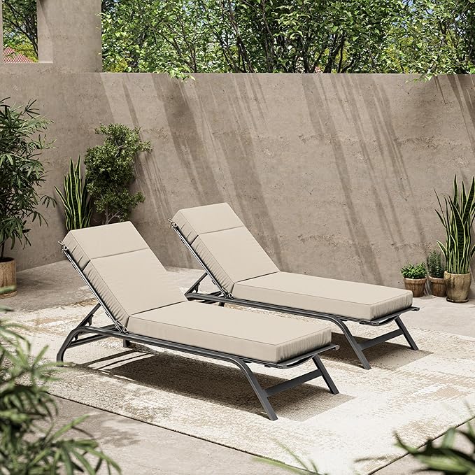 2 Pcs Chaise Lounge Cushions Outdoor, 72" L X 21" W X 4" D Lounge Chair Cushions for Outdoor Furniture, High-Density Foam Patio Chaise Cushion-Waterproof Fade-Resistant ThickPatio lounge chair cushion