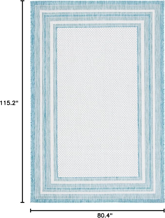 SAFAVIEH Washable Rug Outdoor Courtyard Collection - 6'7" x 9'6", Ivory & Aqua Blue, Non-Shedding & Easy Cleaning, Ideal for Patio, Backyard, Mudroom (CY8475-53612)