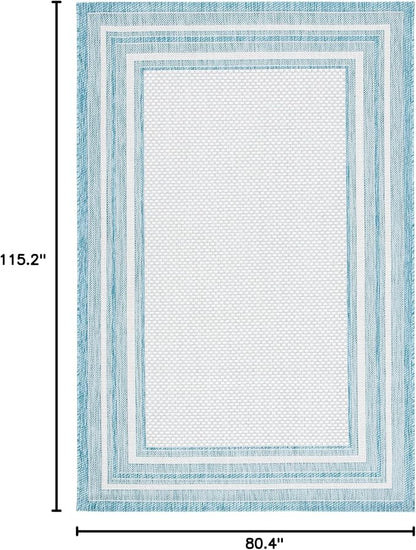 SAFAVIEH Washable Rug Outdoor Courtyard Collection - 6'7" x 9'6", Ivory & Aqua Blue, Non-Shedding & Easy Cleaning, Ideal for Patio, Backyard, Mudroom (CY8475-53612)