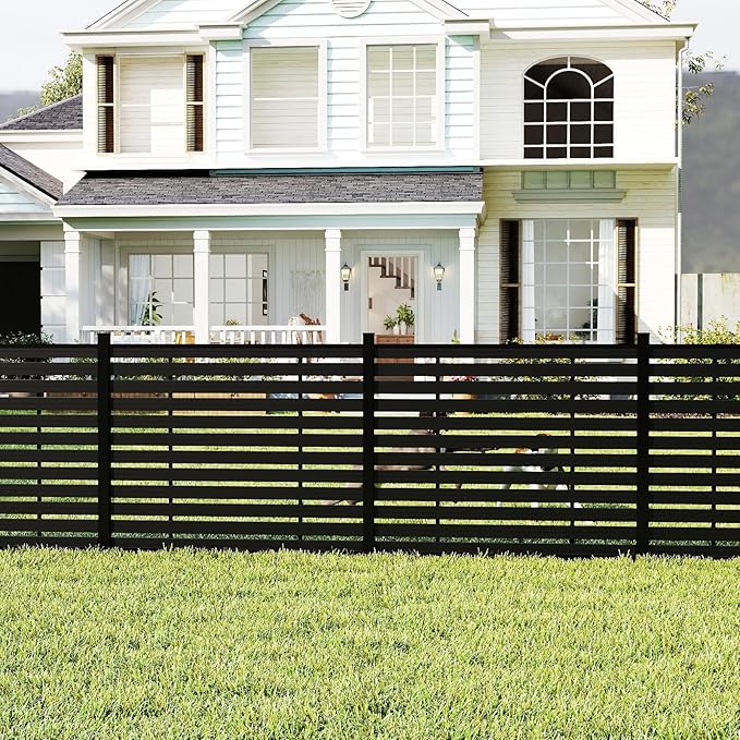 Outdoor Privacy Fence WPC, AC Unit Air Conditioner Screen 5 FT(H) x 6 FT(W) Trash Can with Aluminum Alloy Post, Decorative Fencing, Black with 1 Post
