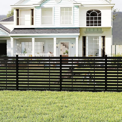 Outdoor Privacy Fence WPC, AC Unit Air Conditioner Screen 5 FT(H) x 6 FT(W) Trash Can with Aluminum Alloy Post, Decorative Fencing, Black with 1 Post