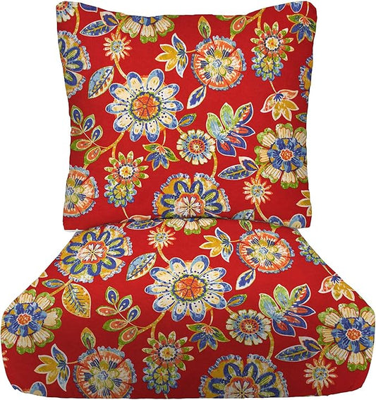 RSH DECOR Deep Seating Cushion with Pillow Back | 23.5” x 25” Seat | Water and Fade-Resistant Spun Fabric | Outdoor Chair Cushion Set for Patio Furniture | Daelyn Cherry