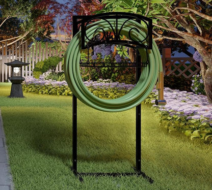 Fire Beauty Garden Hose Holder,Freestanding Water Hose Holder with Storage Basket,In ground Hose Rack Organizer for Outdoor,Detachable Hose Holder Stake,Hose Reel Stand for Outside Lawn Yard