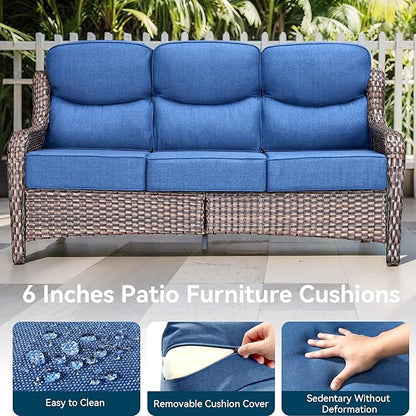 Luxury High Back Outdoor Furniture with 6-Inch Thick Cushions, Patio Furniture Set with Swivel Chairs, 5 PCS Wicker Conversation Set for Porch, Balcony, Deck and Yard
