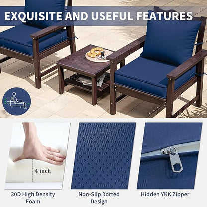 Premium Outdoor Seat Cushion Chair Cushions for Patio Furniture 22 L X 24 W X 4 H Waterproof & Fade Resistant Deep Seat and Backrest Cushion Set with Removable Covers for Chair, Sofa
