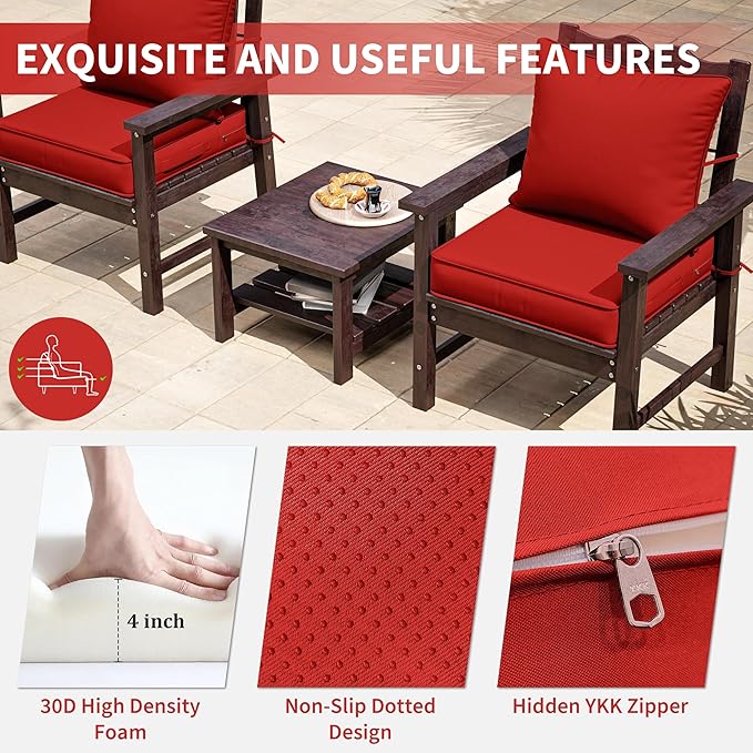 Premium Outdoor Seat Cushion Chair Cushions for Patio Furniture 22 L X 22 W X 4 H Waterproof & Fade Resistant Deep Seat and Backrest Cushion Set with Removable Covers for Chair, Sofa