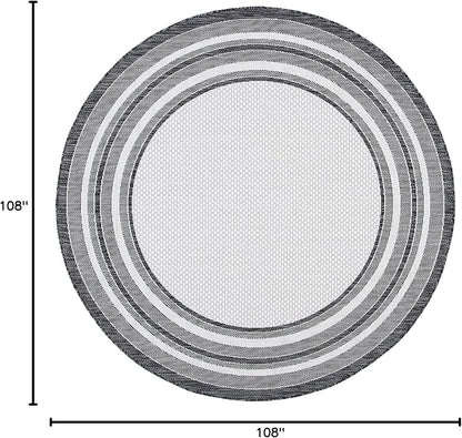 SAFAVIEH Washable Rug Outdoor Courtyard Collection - 9' Round, Ivory & Black, Non-Shedding & Easy Cleaning, Ideal for Patio, Backyard, Mudroom (CY8475-53712)