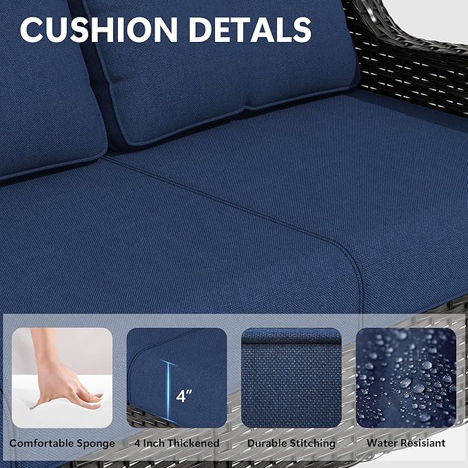 Outdoor Chair Cushions Set for Patio Furniture, 22x25/22x24 Inch, Waterproof & Fade Resistant Patio Chair Cushions, Thick Patio Furniture Cushion for Chair, Sofa, and Couch (Blue, 2 Set)
