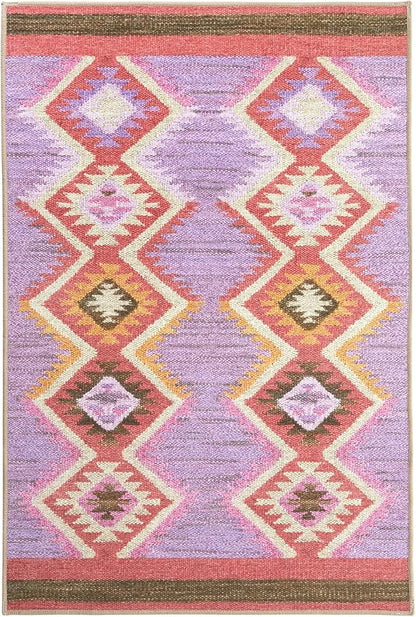 Dash & Albert Rhapsody Spice Machine Washable Rug, 3 X 5 Feet, Red/Purple Graphic Pattern - Premium Luxury Hotel Quality Soft Breathable Hypoallergenic Machine Washable Easy Care All Season