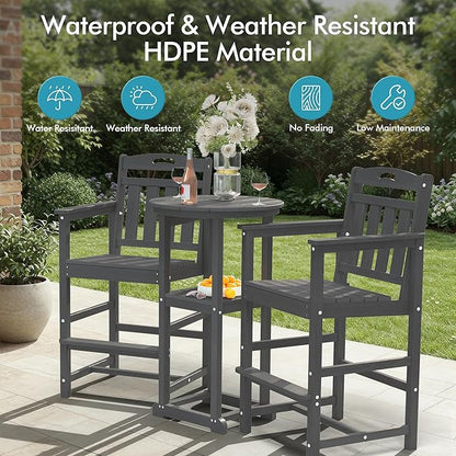 Ciokea Tall Adirondack Chair, HDPE Oversize Bar Chair with Footrest, All-Weather Outdoor Barstools with Back for Balcony, Bistro, Porch, Deck, Pool, Backyard, Grey