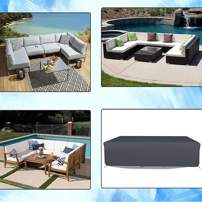 Covers & All Patio Sectional Sofa Set Cover 160 GSM PVC Emboss Fabric Outdoor Furniture Table and Chair Set Cover with Drawstring for Snug Fit (128''W x 63''D x 29''H, Grey)