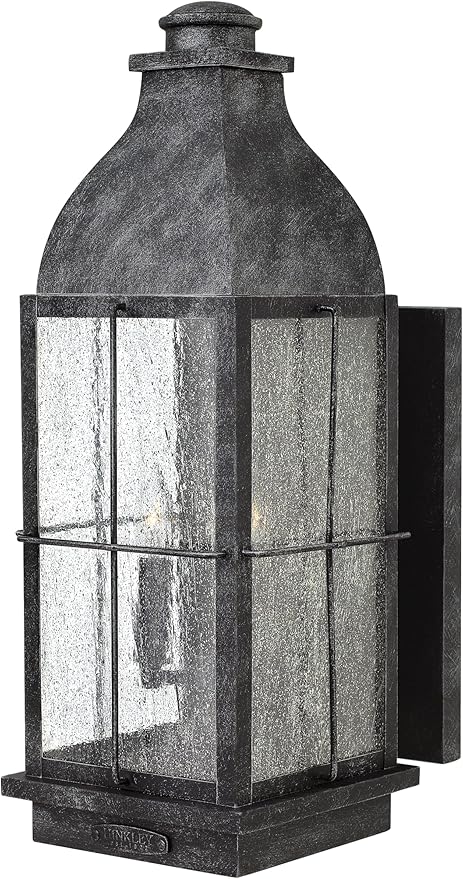 Hinkley Bingham Medium Wall Mount Outdoor Lantern - Gas Light Style, Aluminum, Clear Seedy Glass - Greystone Finish
