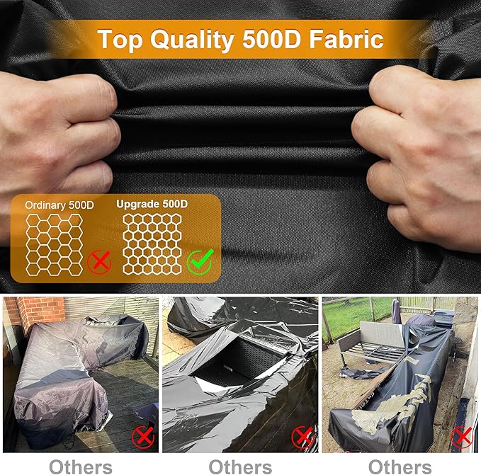 Kipiea L-Shape Patio Furniture Covers Waterproof, 500D Heavy Duty Outdoor Sectional Cover Windproof, Outdoor Couch Cover Anti-UV, No Tears & No Fading (Left Facing, 90" x 120" L x 33.5" D x 31" H)