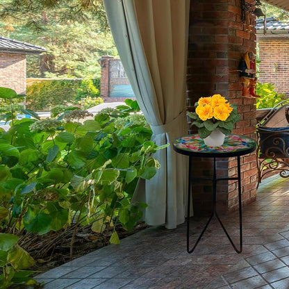 Mosaic Hummingbird Outdoor Side Tea Table, Glass Plant Tables Indoor Decorative Metal Patio Table, Valentine's Day Outdoor Tables Unique Furniture-Weather-Resistant Patio Valentine's Day Decor