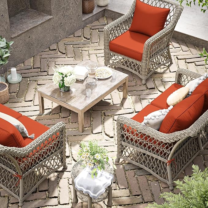 Premium Outdoor Seat Cushion Chair Cushions for Patio Furniture 22 L X 24 W X 4 H Waterproof & Fade Resistant Deep Seat and Backrest Cushion Set with Removable Covers for Chair, Sofa