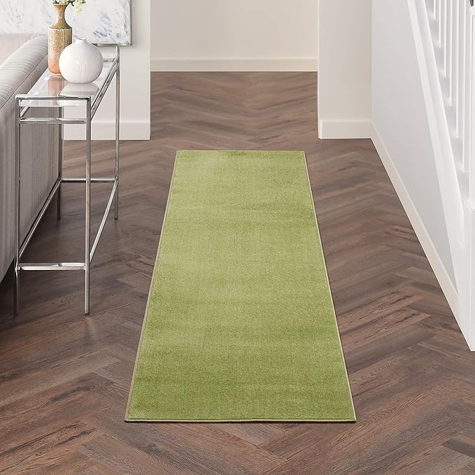 Nourison Essentials Indoor/Outdoor Green 2'2'' x 10' Area-Rug, Easy-Cleaning, Non Shedding, Bed Room, Living Room, Dining Room, Backyard, Deck, Patio (2x10)