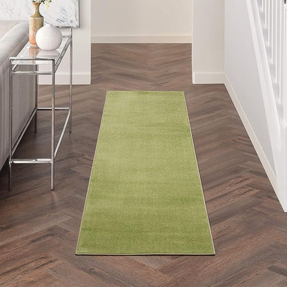 Nourison Essentials Indoor/Outdoor Green 2'2'' x 10' Area-Rug, Easy-Cleaning, Non Shedding, Bed Room, Living Room, Dining Room, Backyard, Deck, Patio (2x10)