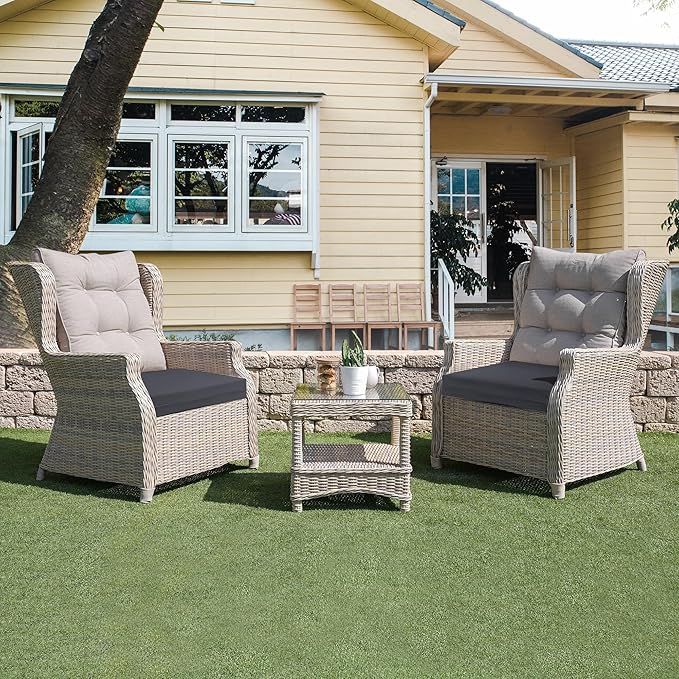 UNIKOME Outdoor Chair Cushions Pack of 4, Water Resistant Patio Cushions with Ties, High Density Sponge Filling Square Corner Seat Cushions for Outdoor Furniture, 24"*24"*4", Grey