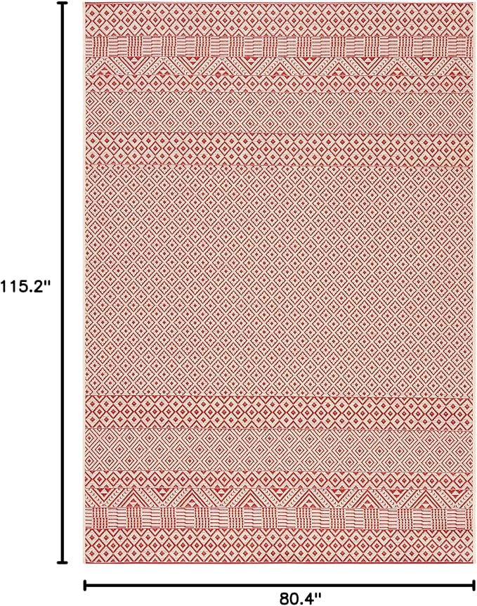 SAFAVIEH Washable Rug Outdoor Courtyard Collection - 6'7" x 9'6", Beige & Red, Non-Shedding & Easy Cleaning, Ideal for Patio, Backyard, Mudroom (CY6235-23812)