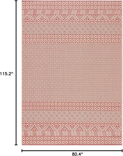 SAFAVIEH Washable Rug Outdoor Courtyard Collection - 6'7" x 9'6", Beige & Red, Non-Shedding & Easy Cleaning, Ideal for Patio, Backyard, Mudroom (CY6235-23812)