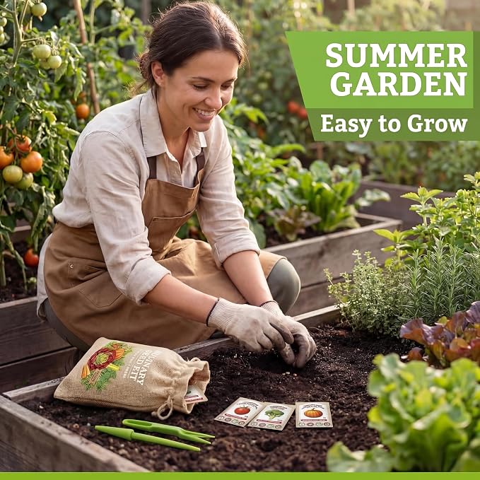 Culinary Vegetable & Herb Seeds Variety Pack - 30 Heirloom Non-GMO Garden Seeds for Planting, Seed Kit with Tools, Made in USA