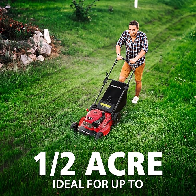 PowerSmart 21-Inch 3-in-1 Gas Self-Propelled Lawn Mower,170CC OHV Engine,Bagging/Mulching/Rear Discharging, 6 Cutting Heights, Durable Steel Deck, Rear-Wheel Drive, for Garden, Yard,