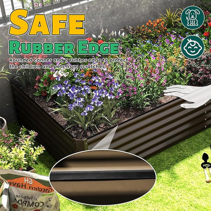 Domi 6×3×1.5 ft Galvanized Raised Garden Bed, Outdoor Planter Garden Boxes Large Metal Planter Box for Gardening Vegetables Fruits Flowers, Brown