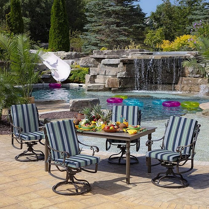 Arden 4-Pack Outdoor Patio Dining Chair Cushion, 20x44, Rain-Proof Seat Pad, Fade-Resistant Outdoor Cushion Sapphire Aurora Blue Stripe