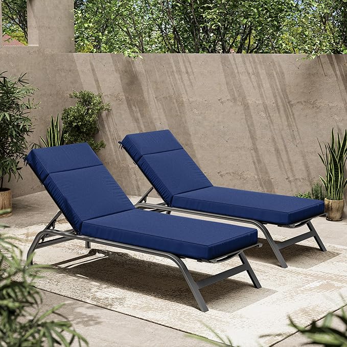 2 Pcs Chaise Lounge Cushions Outdoor, 80" L X 26" W X 4" D Lounge Chair Cushions for Outdoor Furniture, High-Density Foam Patio Chaise Cushion-Waterproof Fade-Resistant ThickPatio lounge chair cushion