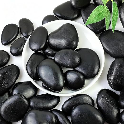 SIDONG 5 lbs Black River Rocks, 1.2-2 Inches Polished Pebbles for Indoor Plants, Aquarium Rocks Used in Fish Tank, Decorative Stones for Plants, Vases, Home Décor, Crafting, Garden Landscaping