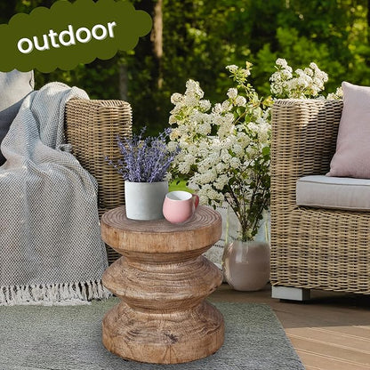 Afterglow Terrafab Material Outdoor Round Side Table, Natural Decorative Garden Stools, Unique End Table for Living Room Bedroom Patio Home Decor