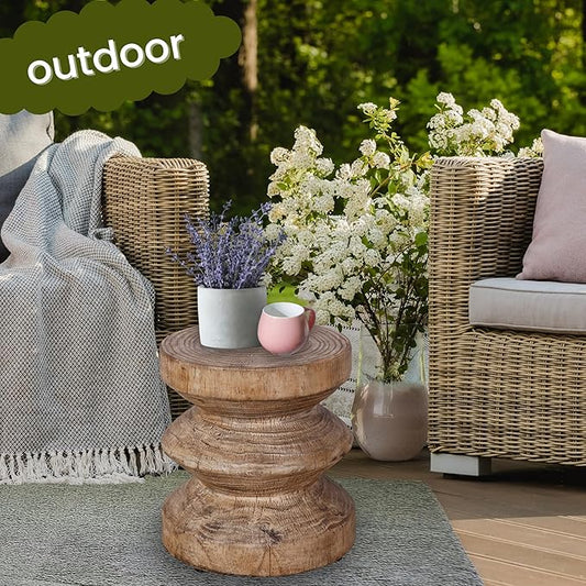 Afterglow Terrafab Material Outdoor Round Side Table, Natural Decorative Garden Stools, Unique End Table for Living Room Bedroom Patio Home Decor