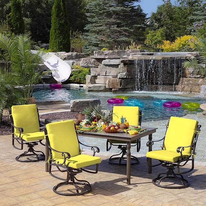 Arden Outdoor Patio Dining Chair Cushion, 20x44, Rain-Proof Seat Pad, Fade-Resistant Outdoor Cushion Lemon Yellow Leala