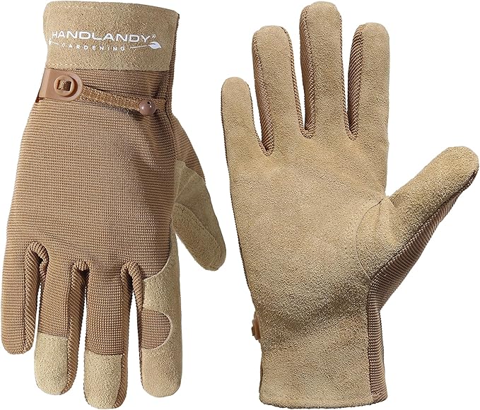 HLDD HANDLANDY Work Gloves for Women and Ladies, Leather Gardening Gloves Flexible Mechanic Working Gloves