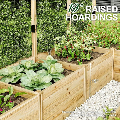 AMERLIFE Raised Garden Bed with Deer Proof Fence, 7.5Wx12Dx6H Outdoor Wooden Raised Garden Bed Planter with 19" Depth Planter Box