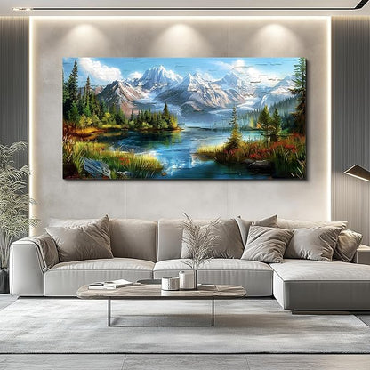 FUHAIHUA Canvas Wall Art For Living Room Large Wall Decor For Office Modern Bedroom Decoration Mountain Rivers Landscape Pictures Farmhouse Painting Artwork Wall Mural Aesthetic Home Decor 30x60 In