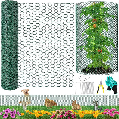 32.8ftx24In Plant Protectors from Animals,Plant Cages for Outdoor Plants,Wire Plant Protector Cage,Wire Plant Protector,Chicken Wire Cloche with Ground Stakes & Nylon Ties Protect Plants from Animals