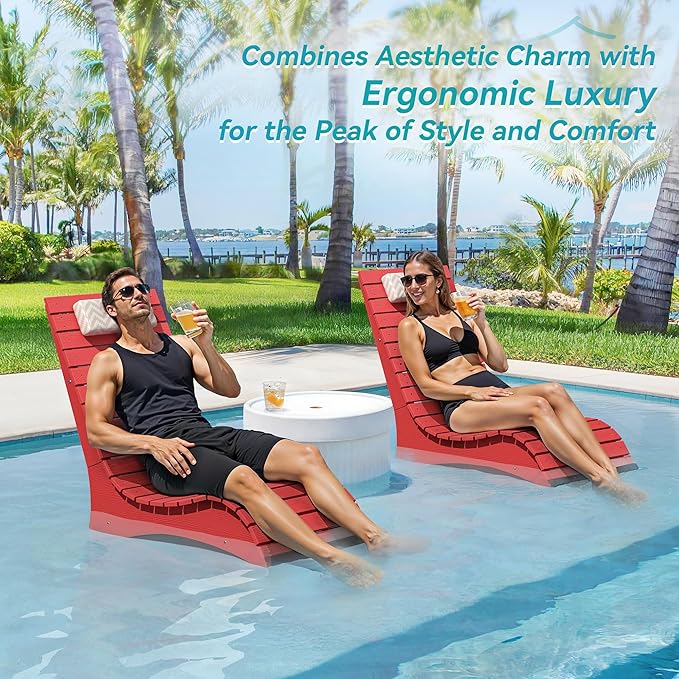LUE BONA HDPS Pool Chair, Fade-Resistant Use in Pools Up to 10-Inches Deep Pools Lounge Chair for Sun Shelf, Chaise Lounger with Headrest for Outside Pool Deck