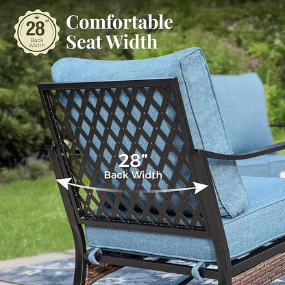 Patio Furniture Set with Firepit Table, Black Frame Outdoor Conversation Set with 2 x Swivel Chairs, 1 x 3-Seat Sofa for Lawn Garden Backyard, Navy Blue