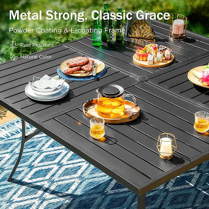 PHI VILLA 9 Pieces Outdoor Dining Table Set for 8, 60” Square Metal Dining Table & Stackable Dining Chairs, Large Dining Furniture Set for Patio, Deck, Yard, Porch