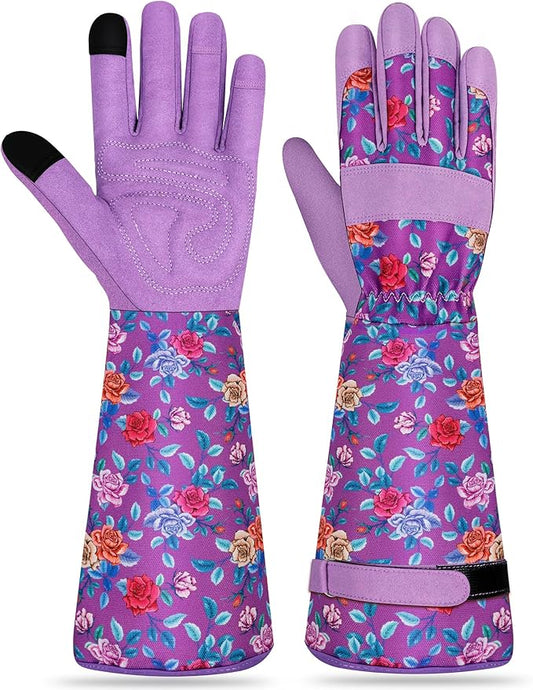 Long Gardening Gloves for Women Thorn Proof Leather Garden Gloves Breathable Working Gloves for Women Yard Outdoor